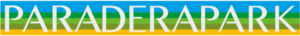 De afbeelding toont het logo van "PARADERAPARK" in grote witte hoofdletters. De achtergrond is versierd met horizontale strepen van blauw, groen, geelgroen, geel en oranje. Dit levendige ontwerp weerspiegelt een full-service marketingaanpak die de zichtbaarheid van het merk vergroot.